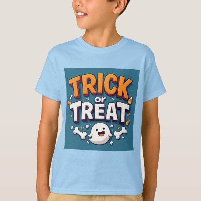 T-shirt Trick Or Treat Halloween Dessin Animé Fantôme (Devant)
