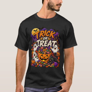 T-shirt Trick or Treat Halloween Fantômes Chat Noir