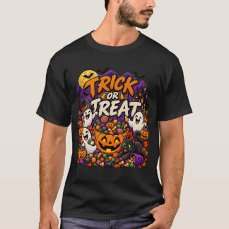 T-shirt Trick or Treat Halloween Fantômes Chat Noir