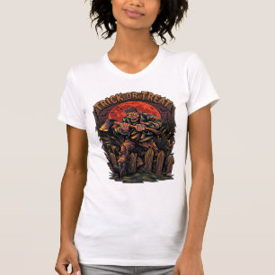 T-shirt Trick Or Treat Halloween Tueur Squelette Hache Rou