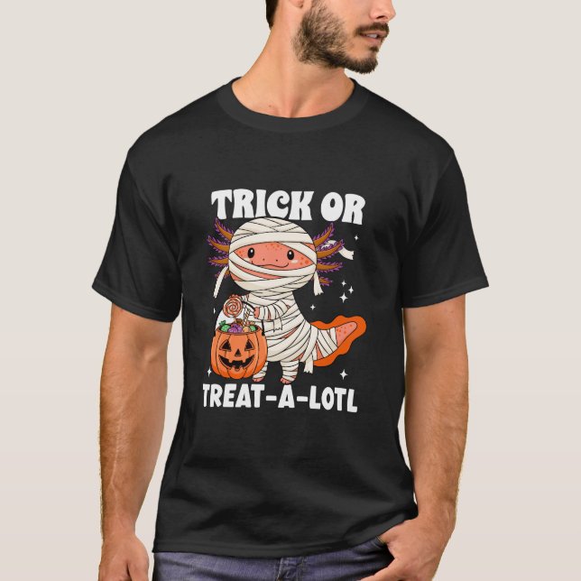T-shirt Trick or Treat Lotl Kawaii Axolotl Mummy Halloween (Devant)