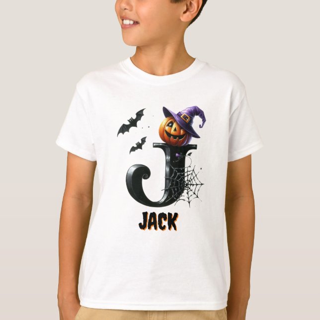 T-shirt Trick or Treat Mignon J Initial Halloween (Devant)
