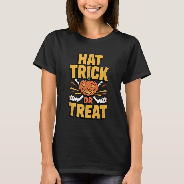 T-shirt Trick Or Treat Pumpkin Halloween Ice Hockey  (Devant)