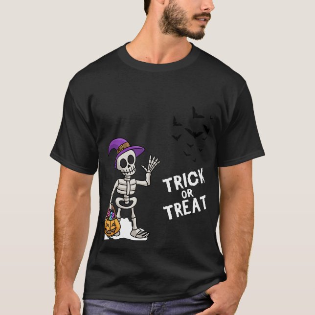 T-shirt Trick or Treat Skeleton Halloween Tee Fun Costume (Devant)