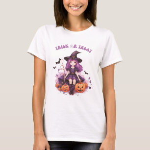 T-shirt Trick or Treat Sorcière Violette Citrouilles & Cha