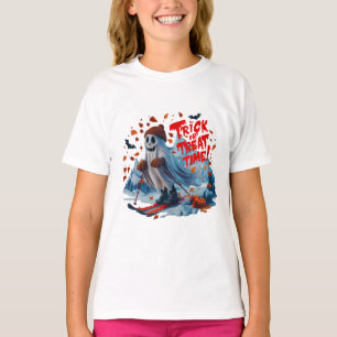 T-shirt Trick or Treat Time : Ghost Skiing Fun Design