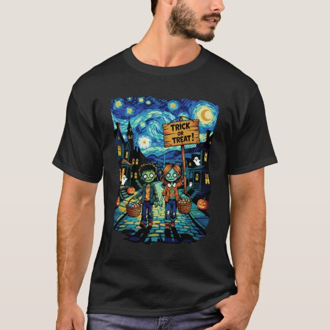 T-shirt Trick or Treat Zombies - Van Gogh Starry Halloween (Devant)