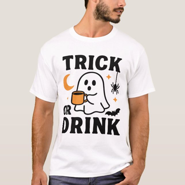 T-shirt Trick ou Boire Drôle Halloween Fantôme (Devant)