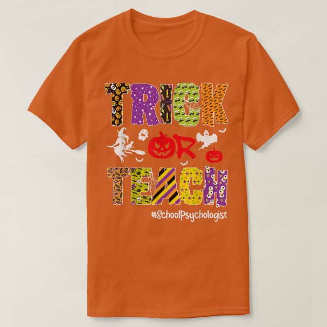 T-shirt Trick Ou Enseigner Psychologue De L'École Hallowee (Design devant)