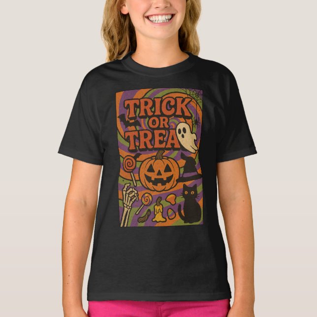 T-shirt Trick ou traitement complet poitrine Halloween Vêt (Devant)