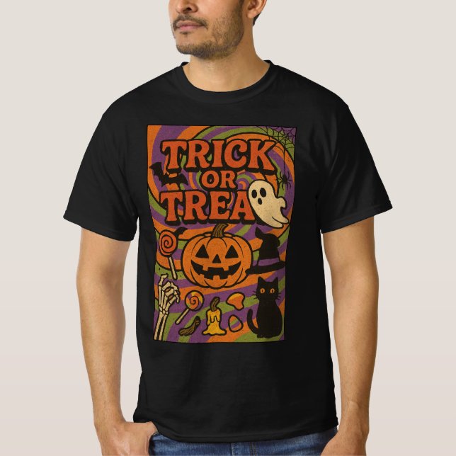 T-shirt Trick ou traitement complet poitrine Halloween Vêt (Devant)