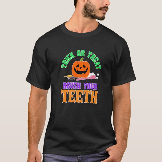 T-shirt TRICK OU TRAITER Broncher vos dents Halloween Dent (Devant)