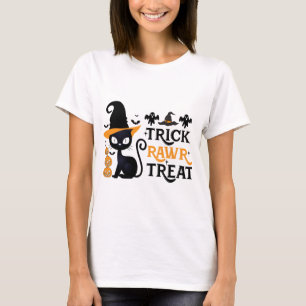 T-shirt Trick Rawr Treat Chapeau de Sorcières Chat Noir Ha