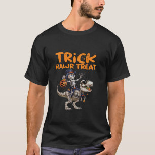 T-shirt Trick Rawr Treat Skeleton équitation Dinosaure pou