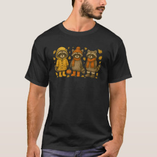 T-shirt Tricolore Automne Raccoon Trio Automne Feuilles Do