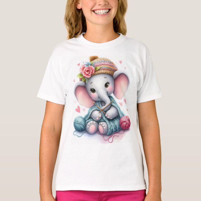 T-shirt Tricot d'aquarelle éléphant (Devant)