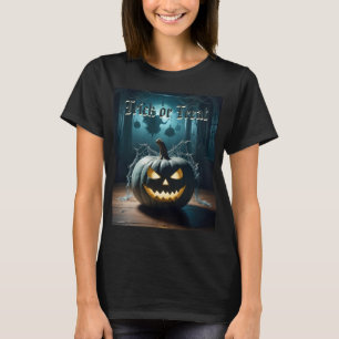 T-shirt Tricoter Ou Traiter Citrouille Turquoise Halloween