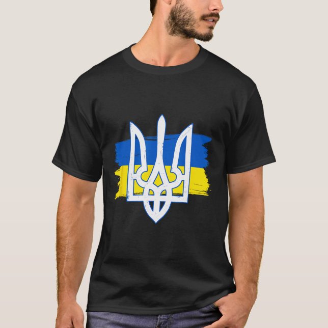 T-shirt Trident du drapeau de l'Ukraine - Tryzub ukrainien (Devant)