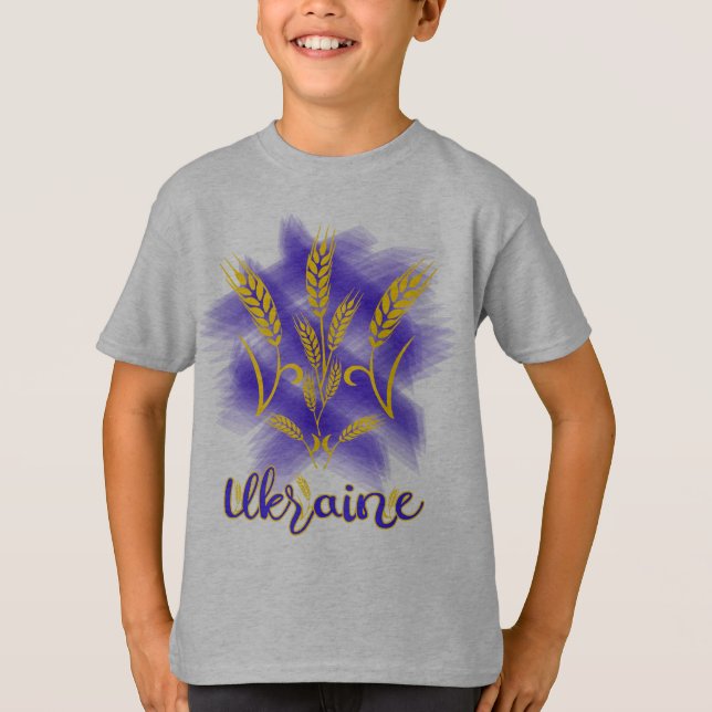 T-shirt Trident ukrainien fait d'oreille de blé (Devant)