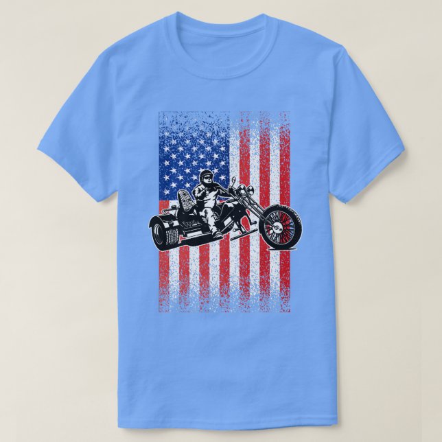 T-shirt Triker Motorcycle Patriotique American Flag Trike  (Design devant)