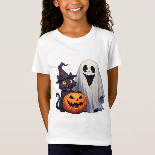 T-Shirt Trio classique de chat fantôme d'Halloween 🎃 (Devant)