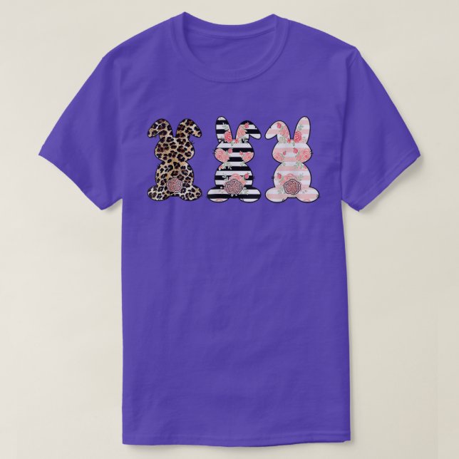 T-shirt Trio Cute Easter Day Leopard Easter Bunny Rabbit (Design devant)