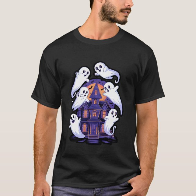T-shirt Trio de chat fantôme mignon design Halloween (Devant)