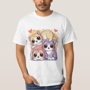 T-shirt Trio de chatons de dessin animé mignons avec des c