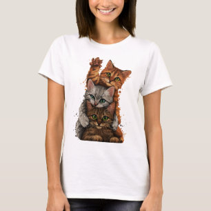 T-shirt Trio de chats fantaisistes : Empilements ludiques
