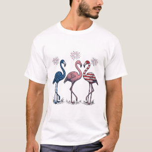 T-shirt Trio de flamants patriotiques dessin de gravure vi