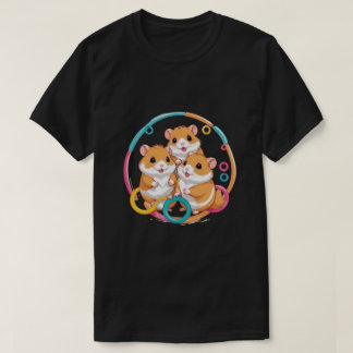 T-shirt Trio de hamsters mignons dans des anneaux colorés