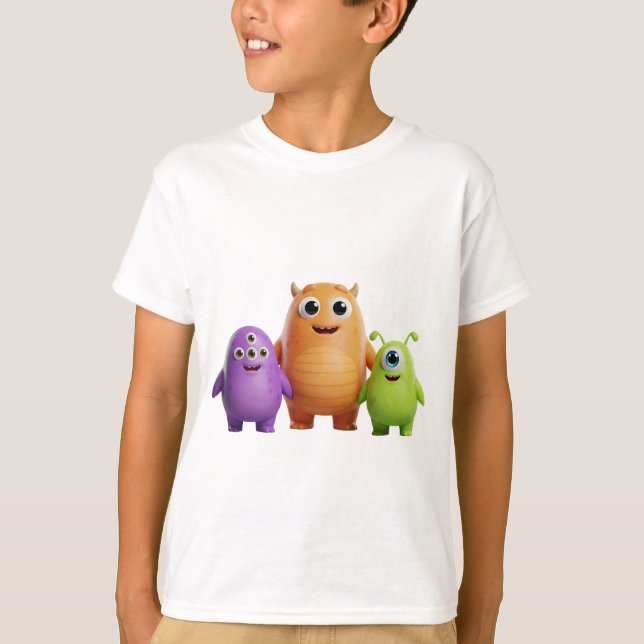 T-shirt Trio de monstres 3D sympathiques (Devant)