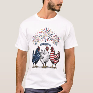 T-shirt Trio de poulets patriotiques Gravure vintage vecte