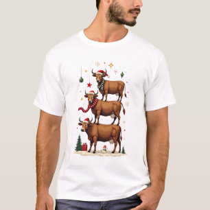 T-shirt Trio de vaches des Highlands de Noël vintage Fête 