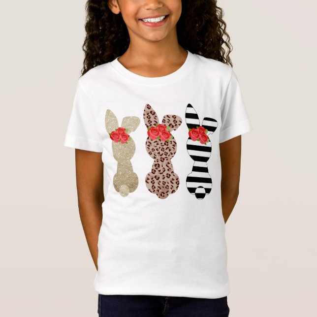 T-shirt Trio Girls du lapin léopard de Pâques (Devant)
