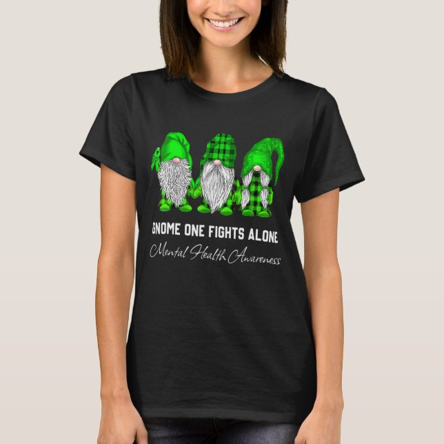 T-shirt Trio Gnome combat seul Green Ribbon Santé mentale (Devant)