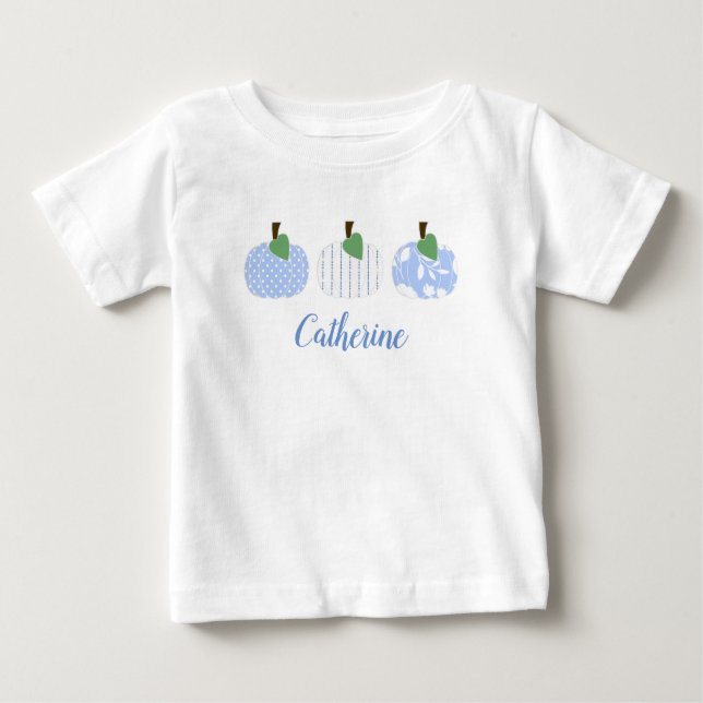 T-Shirt Trio pour Bébé Fille Citrouille Bleu Clair (Devant)