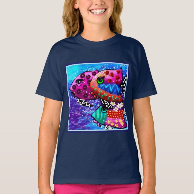 T-shirt Trio Whimsical Poisson Colorful Abstrait Nautique (Devant)