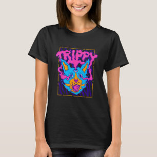 T-shirt Tripant Psychédélique Drôle Chat Hippie Rave Weird