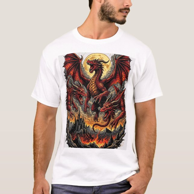 T-shirt Triple Dragon Moon Fantasy Tee (Devant)