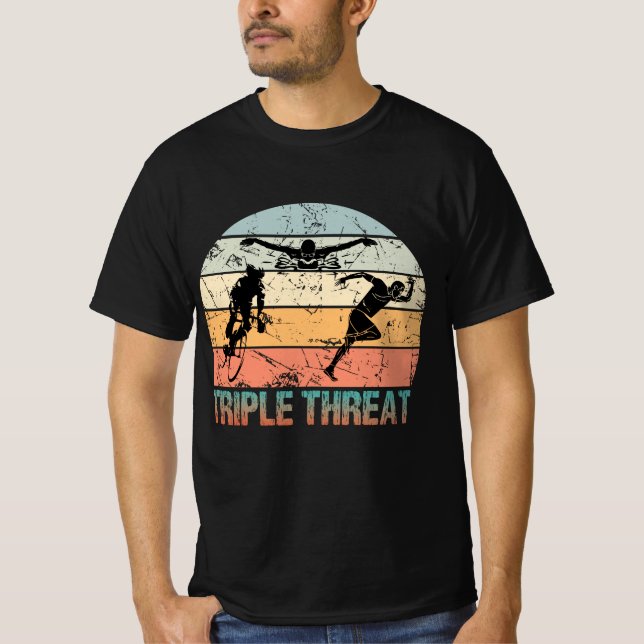 T-shirt Triple Menace - Athlète de triathlon (Devant)