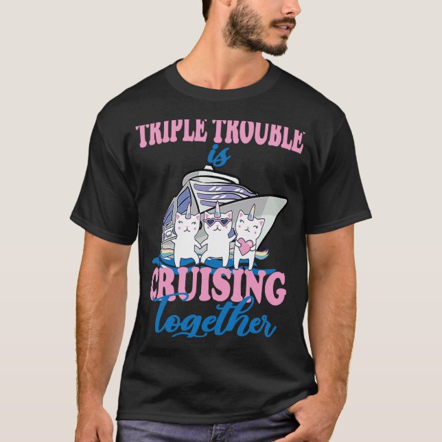 T-shirt Triple Trouble navigue ensemble avec des chats mig (Devant)