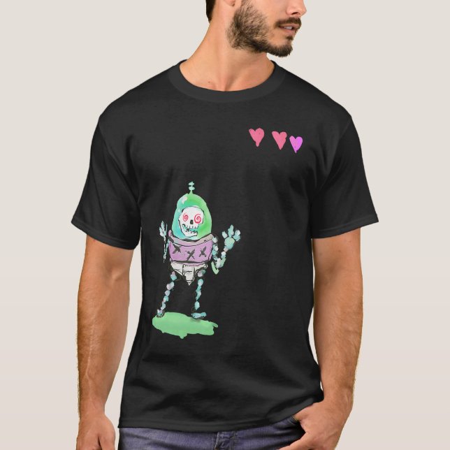 T-shirt Triple X Squelette Robot Avec Coeurs De Vie (Devant)