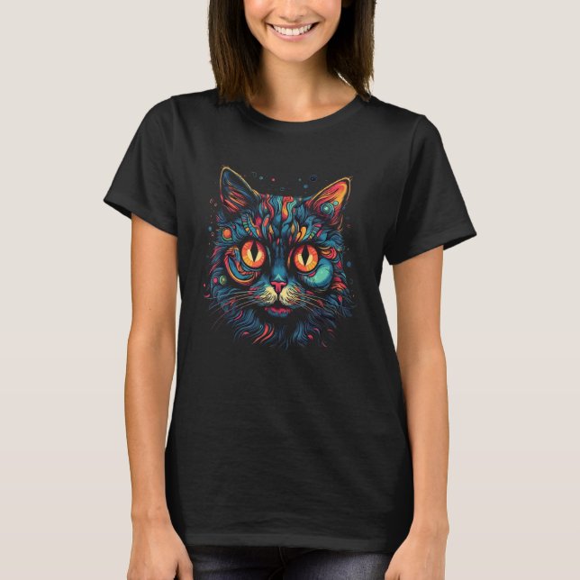 T-shirt Trippy Cat Dnb Rave Tekk Techno Hardtekk Psytrance (Devant)