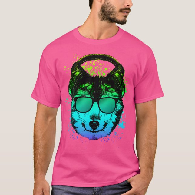 T-shirt Trippy Dj Edm Techno House Wolfs Psychedelic Wolf (Devant)