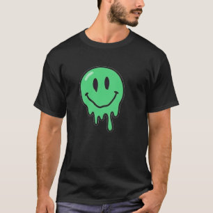 T-shirt Trippy Dripping Green Melting Smiley Face Esthétiq