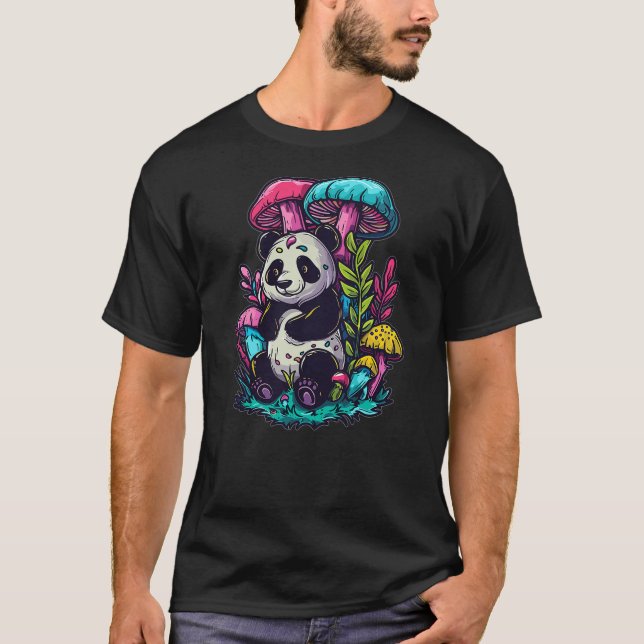 T-shirt Trippy EDM Mushroom Art Party Panda (Devant)