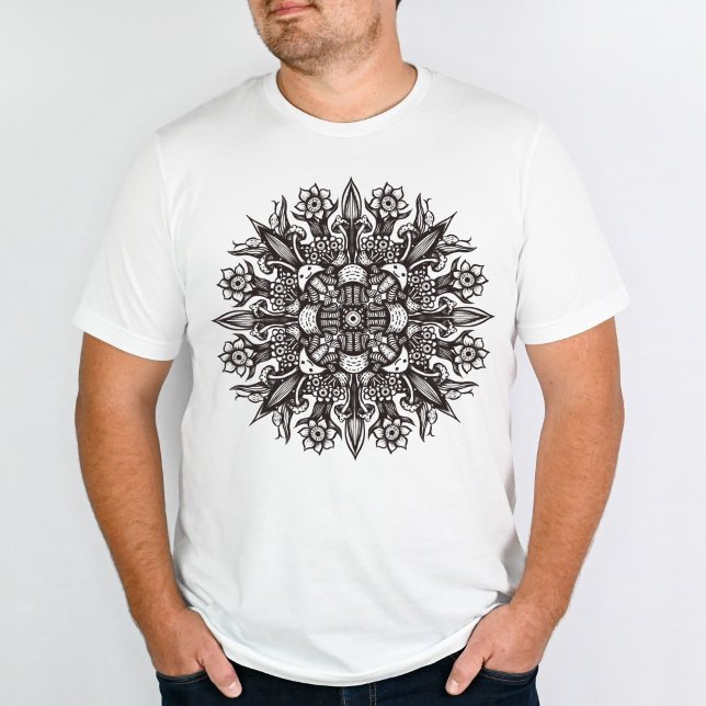 T-shirt Trippy noir et blanc cool psychédélique mandala (Créateur téléchargé)