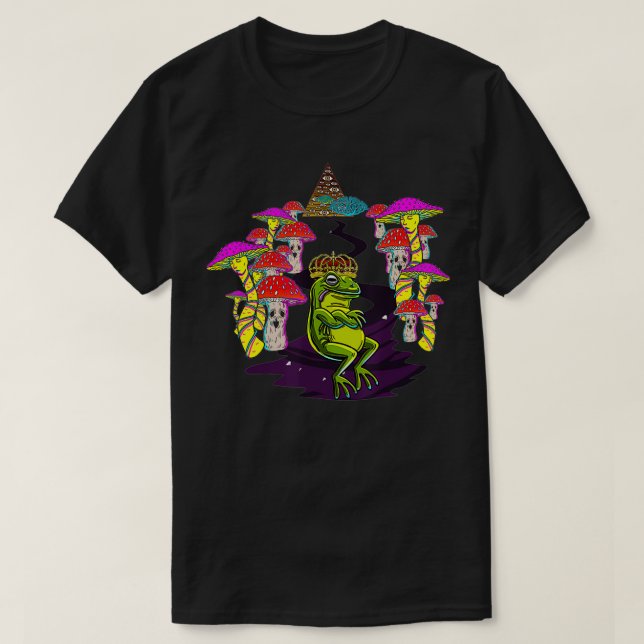 T-shirt Trippy Royal King Frog Champignons Magie psychédél (Design devant)