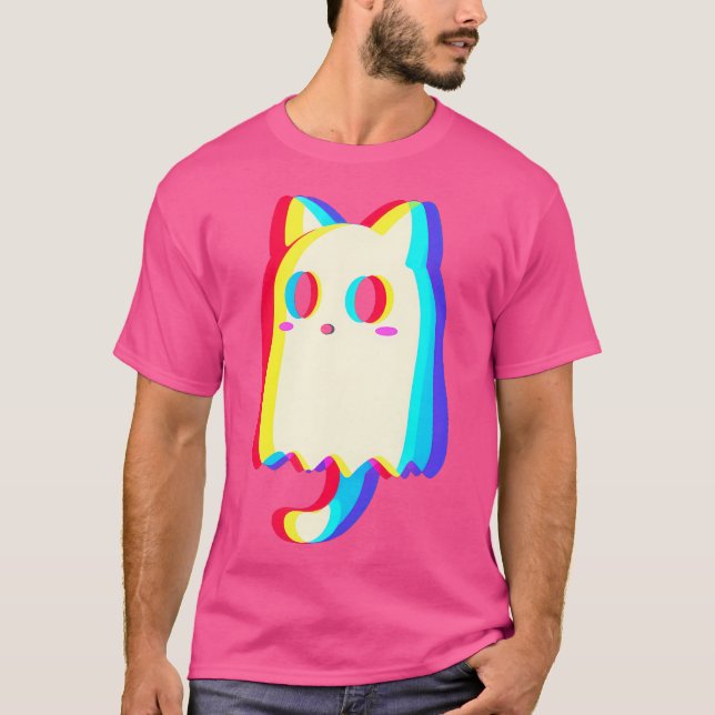 T-shirt Trippy Vaporwave Ghost Cat Halloween Techno Rave E (Devant)